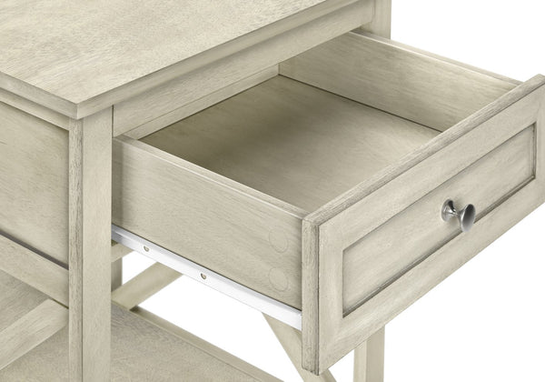 English Elm Accent 2-Tier Narrow End Table with Drawer and Shelf, Transitional Veneer Top, Solid Wood Legs for Compact Spaces White 28 L x 19 W x 7 H B2710P219487