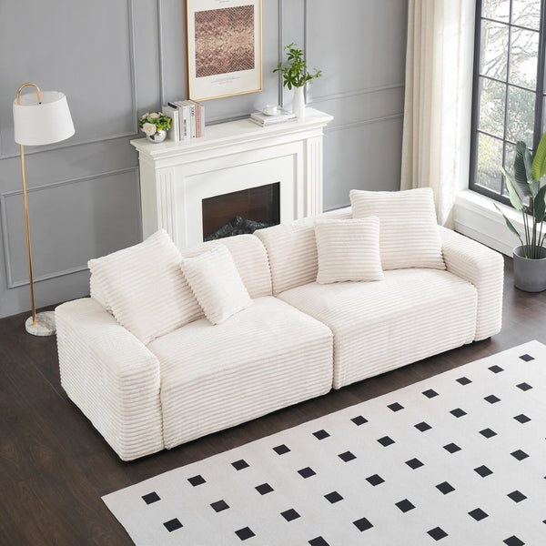 English Elm 104.72-inch Four Seat Beige Corduroy Sofa with Pillows for Spacious Living Rooms W1658P328857