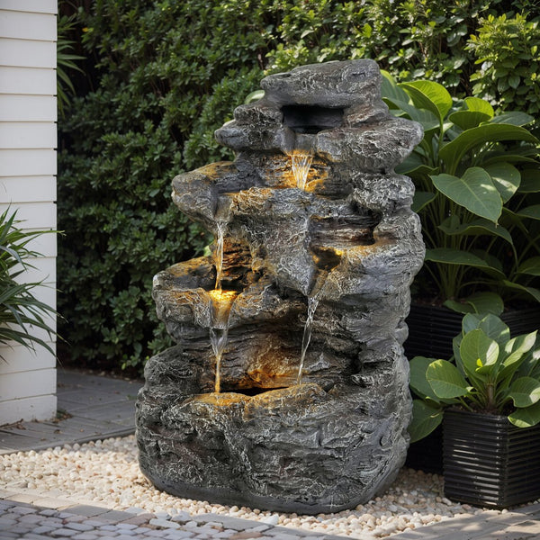 English Elm Christopher Knight Home® - 5-Tiered Concrete Fountain Slim Column with LED Lighting, Weather-Resistant Modern Garden Accent, Space-Saving 디자인 N765P324556G