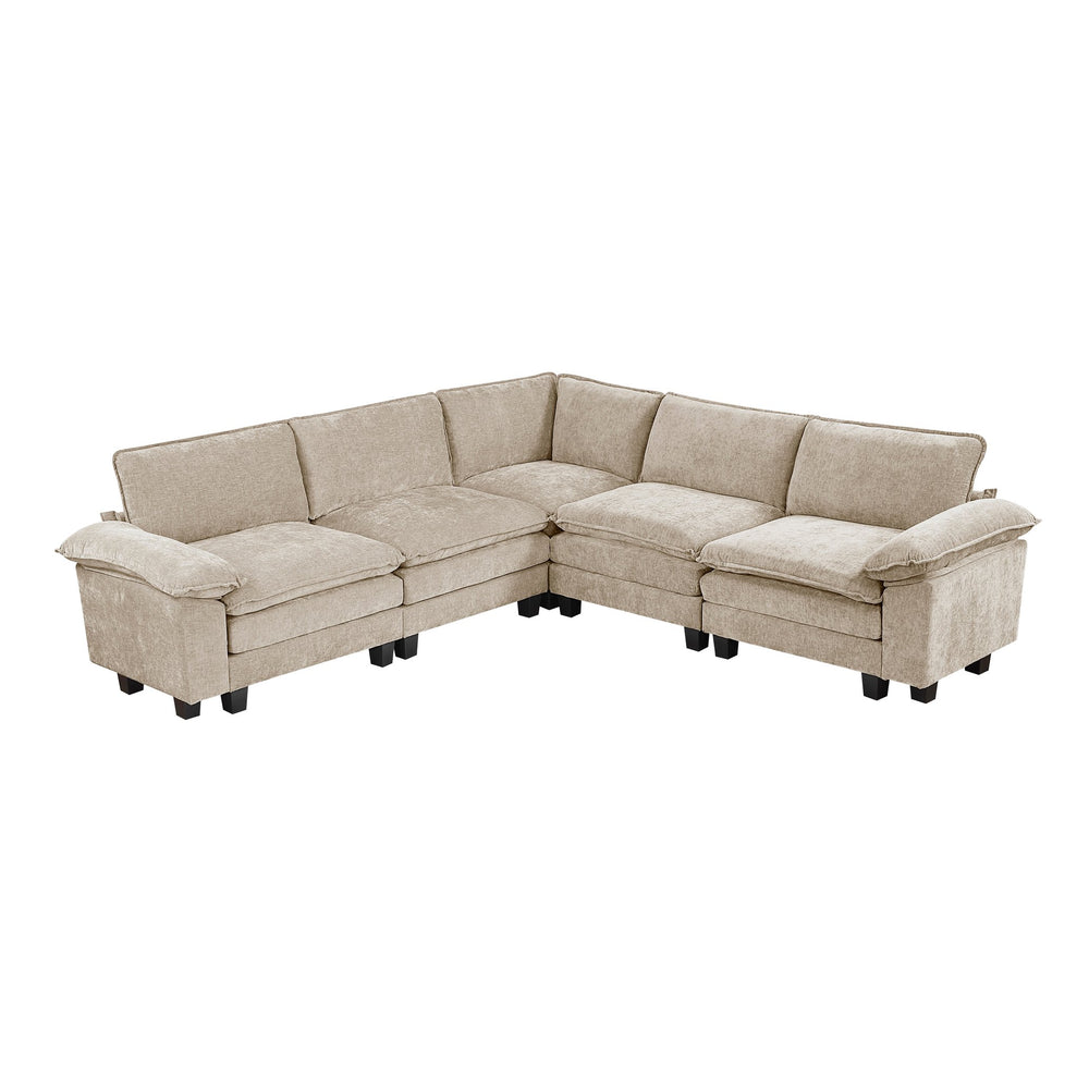 English Elm Modern 5-Piece Modular Sectional Sofa Set In Plush Taupe Chenille For Stylish Comfort & Durability B011S01810