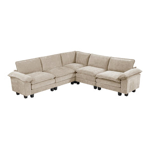 English Elm Modern 5-Piece Modular Sectional Sofa Set In Plush Taupe Chenille For Stylish Comfort & Durability B011S01810