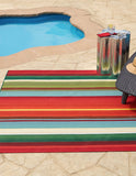 Unique Loom Outdoor Modern Jaco Machine Made Striped Rug Multi, Light Blue/Orange/Red/Yellow/Green/Olive/Brown 5' 4" x 6' 1"