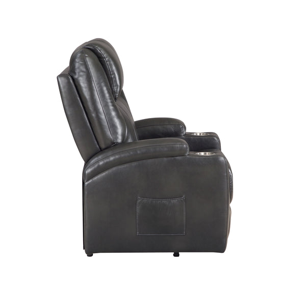 English Elm Gunmetal Power Lift Recliner with Pocket Coils, Wooden Frame, 2 Cup Holders & Tight Cushions - Luxurious Support and Easy Entry/Exit B062P215440