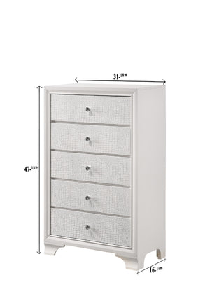 English Elm 1pc Glam Five-Drawer Embossed Crocodile Finish Chest with Felt-Lined Top Drawer and Dovetail Joinery White 33.31 L x 18.58 W x 49.69 H B011P216717