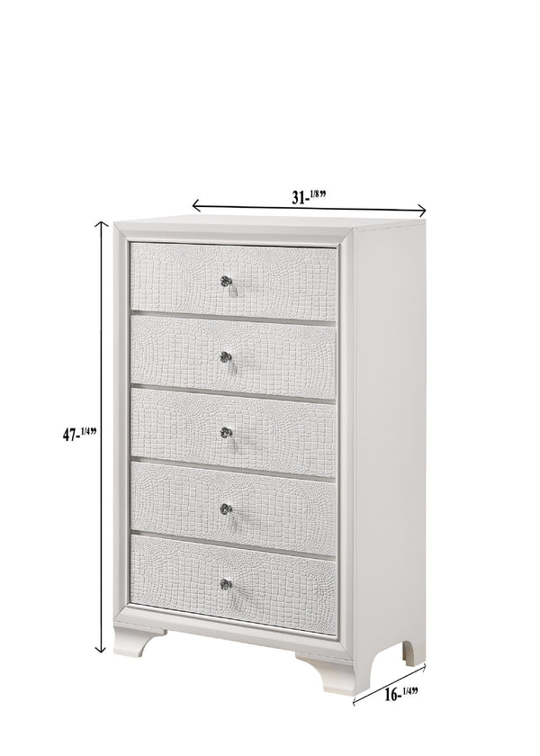 English Elm 1pc Glam Five-Drawer Embossed Crocodile Finish Chest with Felt-Lined Top Drawer and Dovetail Joinery White 33.31 L x 18.58 W x 49.69 H B011P216717