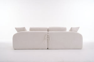 English Elm LY-024 Beige Compression Sofa 4-Seater Deep Seat Crochet Yarn Fabric Foam+Spring Breathable Comfort W2231S00014