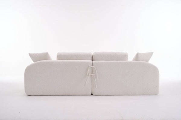 English Elm LY-024 Beige Compression Sofa 4-Seater Deep Seat Crochet Yarn Fabric Foam+Spring Breathable Comfort W2231S00014