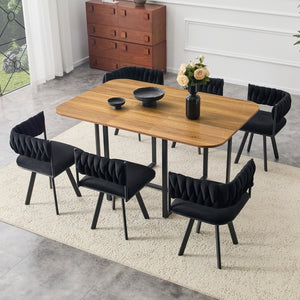 English Elm 7-piece Dining Set Tufted Velvet Chairs Melamine Table Modern Farmhouse Kitchen W3875S00040