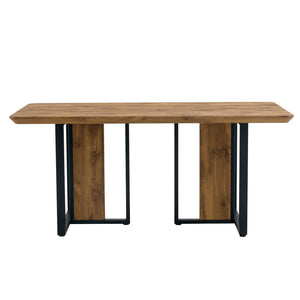 English Elm Modern Industrial Rectangular Dining Table with Wood Grain Top and Black Iron Frame W1151S01884