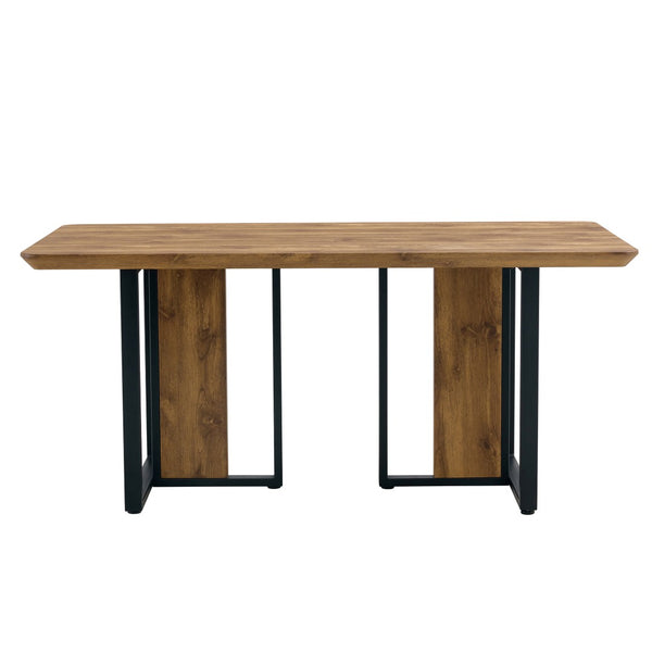 English Elm Modern Industrial Rectangular Dining Table with Wood Grain Top and Black Iron Frame W1151S01884