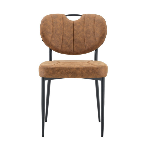 English Elm Dark Oil Waxed Faux Leather Dining Chair Set with Diamond Tufted High Back Metal Legs W3493P449253