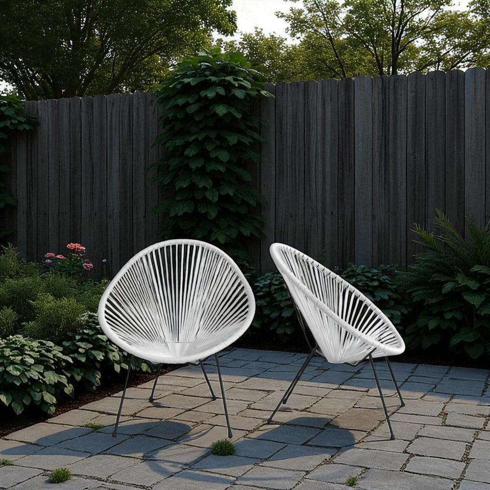 English Elm 2-Piece Outdoor Acapulco Lounge Chair Set (White) – Mid-Century Woven Aluminum, UV & Weather Resistant, Scratch-Free Feet B120P373383