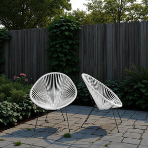English Elm 2-Piece Outdoor Acapulco Lounge Chair Set (White) – Mid-Century Woven Aluminum, UV & Weather Resistant, Scratch-Free Feet B120P373383