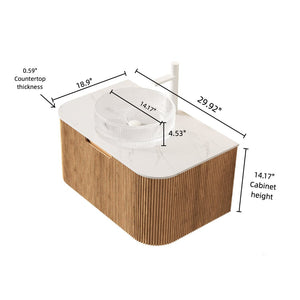 English Elm Muri Floating Bathroom Vanity Plywood Cabinet Sintered Stone Top Oak Drawer W2615S00236