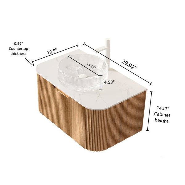 English Elm Muri Floating Bathroom Vanity Plywood Cabinet Sintered Stone Top Oak Drawer W2615S00236
