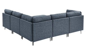 English Elm Linen Upholstered Modular Sectional Sofa with Tall Black Metal Legs for Living Room Dark Blue B2748S00125
