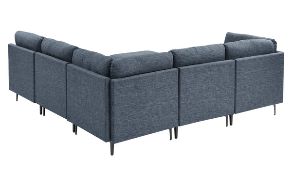 English Elm Linen Upholstered Modular Sectional Sofa with Tall Black Metal Legs for Living Room Dark Blue B2748S00125