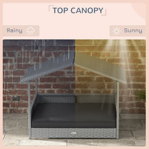 English Elm Pawhut Wicker Dog House With Canopy & Water-Resistant Cushion For Small-Medium Dogs, Gray Retreat W2225P173751-GIGA