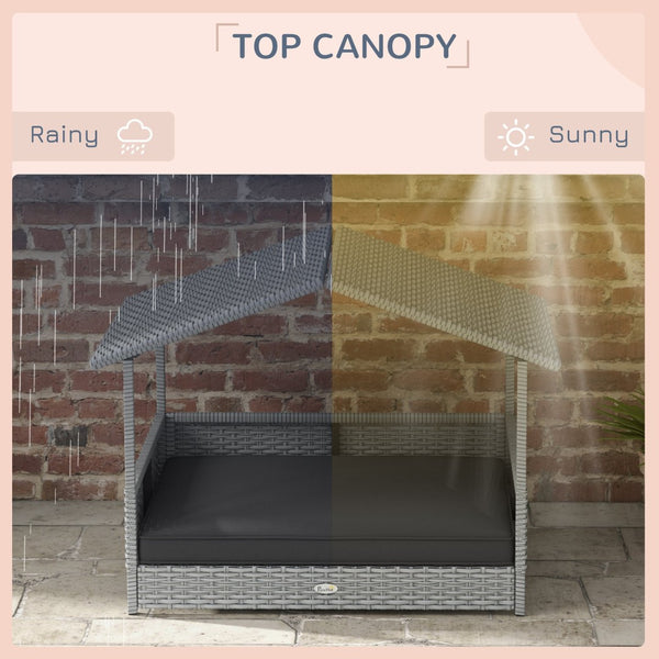 English Elm Pawhut Wicker Dog House With Canopy & Water-Resistant Cushion For Small-Medium Dogs, Gray Retreat W2225P173751-GIGA