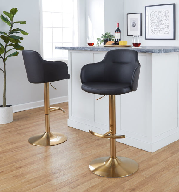 English Elm Adjustable Swivel Barstools Mid-century Modern Walnut and Cream Faux Leather Set of 2 B202S02161