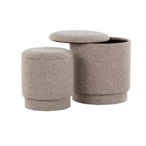 English Elm Ottoman Set Nesting Storage Cubes Upholstered in Rich Fabric for Modern Living Spaces Light Brown B202P471502