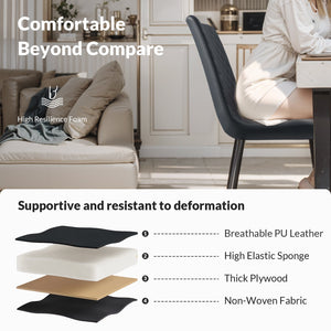 English Elm Black Pu Leather Dining Chair Set Of 4 - Modern, Ergonomic, Durable With Metal Legs For Comfort T3967P379333