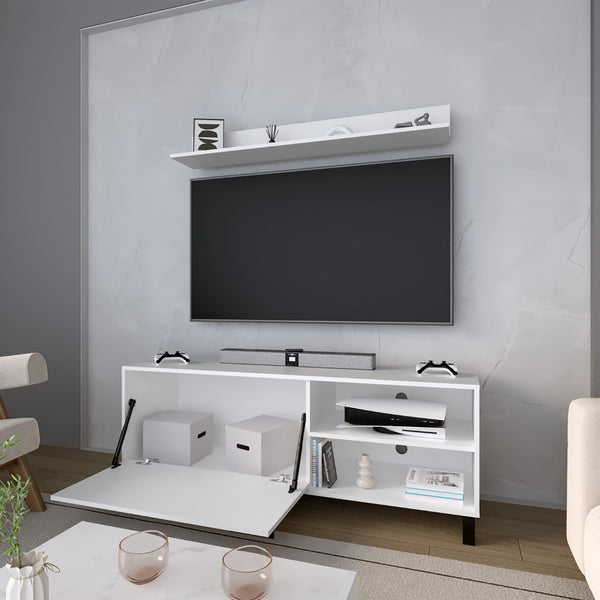 English Elm Bryce White Tv Stand with Cabinet Doors Open Shelving for Living Room Screens B070P337096