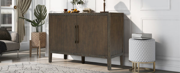 English Elm U_style Farmhouse Pine Veneer Buffet Cabinet with Double Doors for Kitchen or Entryway Dark Brown N711P410389B