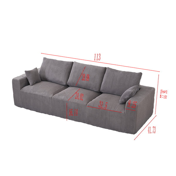 English Elm Boneless 113" U-Shaped Cloud Sectional Sofa in Gray Corduroy - No Assembly, Full-Foam Comfort Sleeper W3401P338847