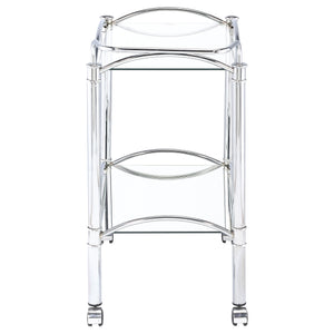 English Elm Porch Chrome 2-Tier Rectangular Glass Shelf Metal Bar Cart with Casters, Sleek Reflective Modern Style B062P328697