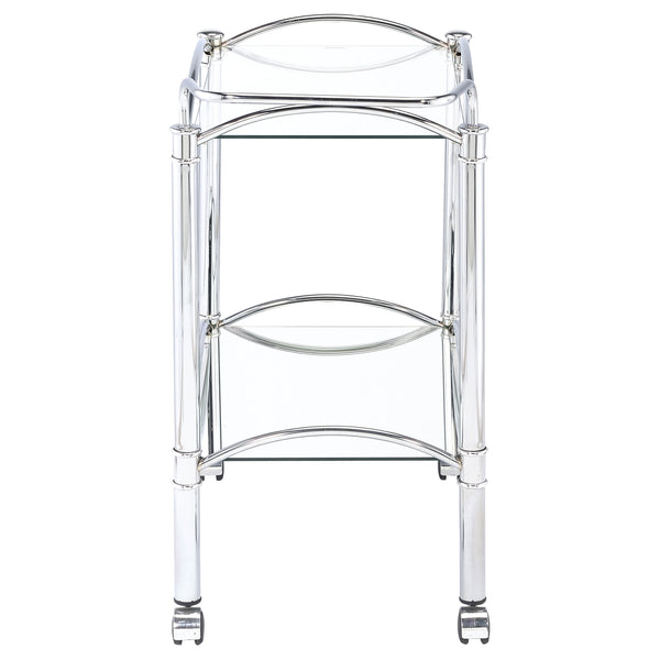 English Elm Porch Chrome 2-Tier Rectangular Glass Shelf Metal Bar Cart with Casters, Sleek Reflective Modern Style B062P328697