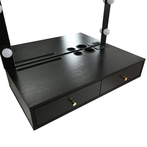 English Elm Floating Makeup Vanity Desk with LED 3-Mode Mirror, USB/Type-C Charging Port and Spacious Drawers Black N844P263662B