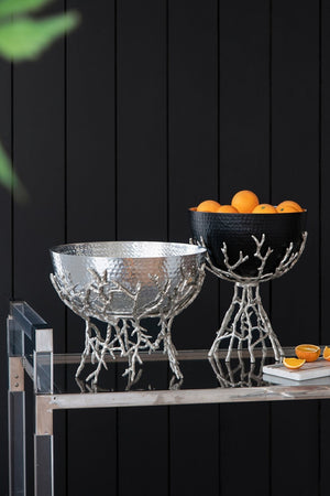 English Elm 14.2x14.2x10.8" Silver Aluminum Bowl Organic Twig Stand Sculptural Nickel Centerpiece W2078P489710