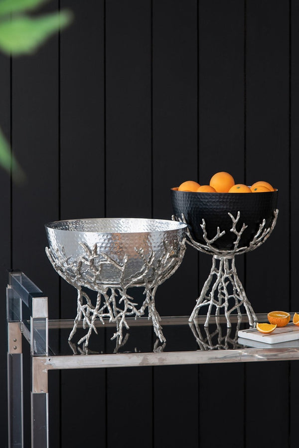 English Elm 14.2x14.2x10.8" Silver Aluminum Bowl Organic Twig Stand Sculptural Nickel Centerpiece W2078P489710