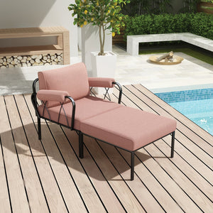 English Elm Rajni Upholstered Patio Chair and Ottoman Set in Black Finish with Removable Cushions, Durable Metal Pink 31.5 L x 29.53 W x 13.19 H B2726S00270