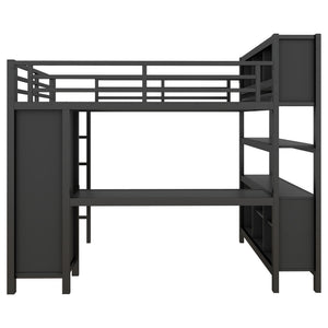 English Elm Metal Loft Bed With Integrated Desk, Wardrobe & Storage Cubes - Space-Saving Solution For All Ages W1580S00068