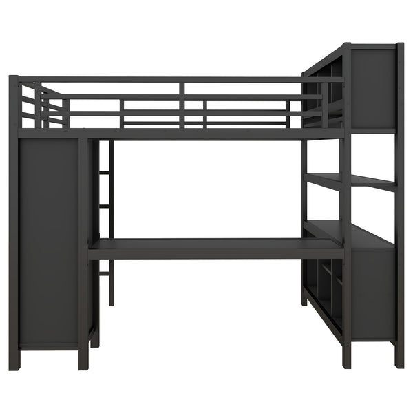 English Elm Metal Loft Bed With Integrated Desk, Wardrobe & Storage Cubes - Space-Saving Solution For All Ages W1580S00068