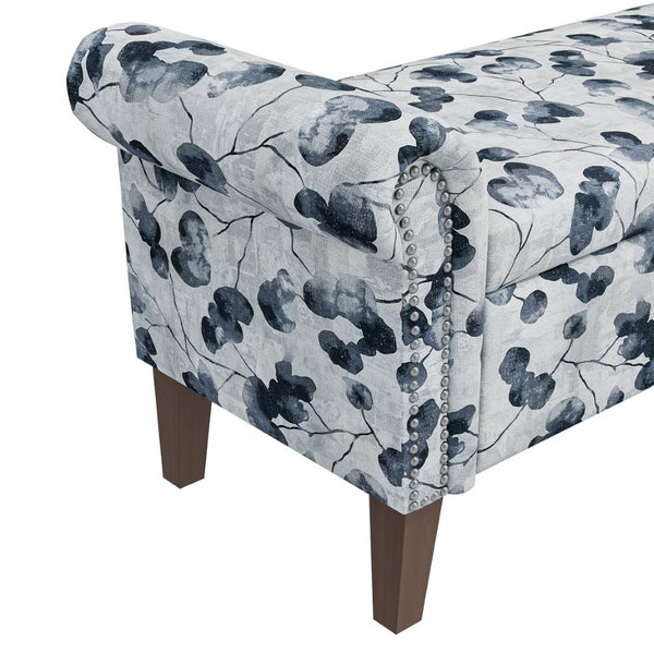 English Elm Wallen Floral Upholstered Storage Ottoman Bench with Nailhead Trim and Wood Legs B127P278175