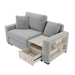 English Elm Modern Chenille Upholstered Compact Sofa with Console Storage Armrest for Living Room Grey N763S000061E
