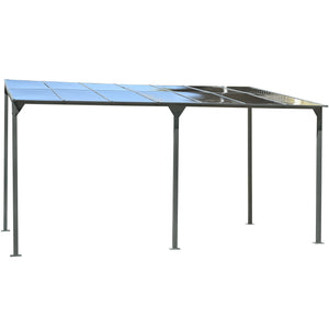 English Elm Wall-Mounted Heavy-Duty Patio Gazebo 14.76x9.22 ft, Powder-Coated Iron Frame, PC Roof UV60+ Protection, Gray N719Z000180E