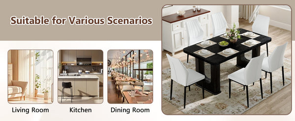 English Elm Table And Chair Set - 64.5" Stylish Black Wood Dining Table With 6 Ergonomic Black & White Chairs W1151S04307-GIGA