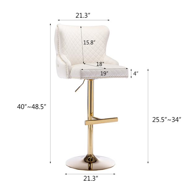 English Elm Hengming Velvet Bar Chair Stool with Plush Sponge Cushion, Gold Lion Head Pull & T‑Leg Base Gorgeous Finish and Anti‑Skid Feet (Set of 1) Beige W212P156699