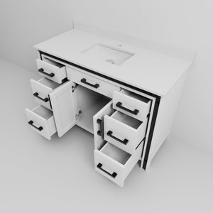 English Elm White 48 in. Bath Vanity with Cultured Marble Top, Solid Wood Frame, Soft-Close Drawers, Scratch-Resistant Counter and Pre-Drilled Faucet Hole for Easy Installation B2731P260691
