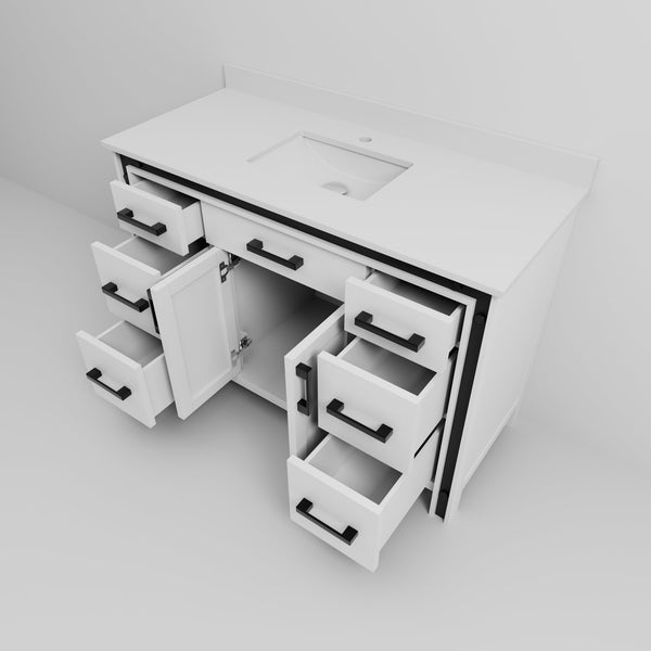 English Elm White 48 in. Bath Vanity with Cultured Marble Top, Solid Wood Frame, Soft-Close Drawers, Scratch-Resistant Counter and Pre-Drilled Faucet Hole for Easy Installation B2731P260691