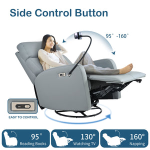 English Elm 270° 270° Power Swivel Recliner Chair with USB Ports, 30° Rocking, 95–150° Recline for Small Spaces Blue Gray W1028S00040