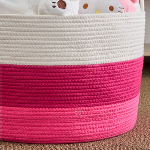 English Elm Cotton Round Laundry & Storage Basket with Sturdy Handles 21.7"x13" Spacious Neutral Two-Tone Design Pink+White B093P295087