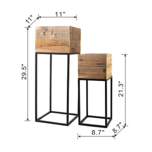English Elm Set of 2 Reclaimed Wood Box Plant Stands with Iron Legs for Farmhouse Decor W2078P496651