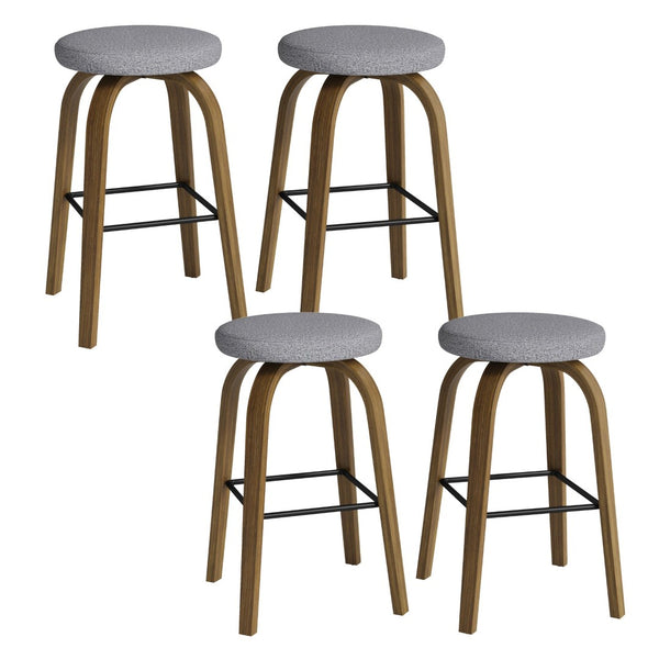 English Elm Swivel Backless Counter Stools Set of 2 with Fabric Seat Bentwood Legs Mid-century Modern Gray W3107P446889