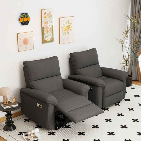English Elm Wall Zero Wall Power Recliner Chair with Overstuffed Backrest, USB Type-C Charging Port, Space-Saving Electric Recliner for Small Rooms Dark Gray W1028S00055