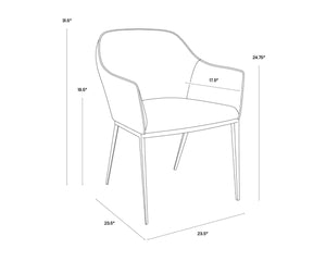 Sunpan STANIS Armchair - Modern White Faux Leather Dining Chair with Polished Steel Legs for Comfort 13026